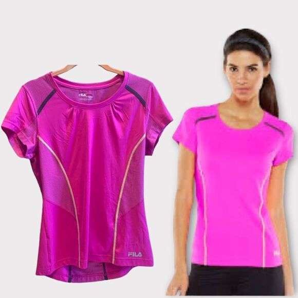 FILA Sport Pink Running Athletic Tee Shirt pocket Sz M - Picture 1 of 9